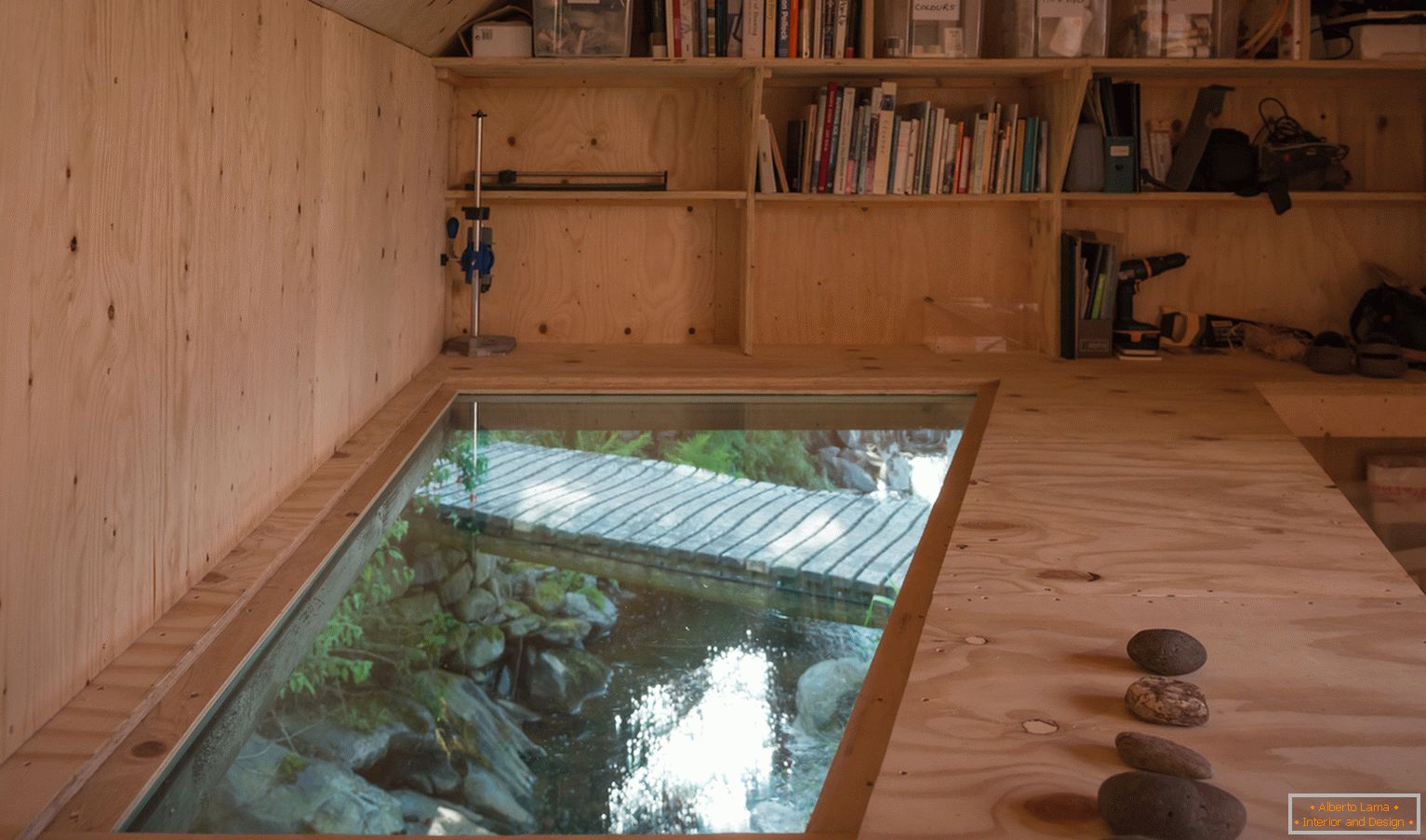 Window in the floor of a small studio