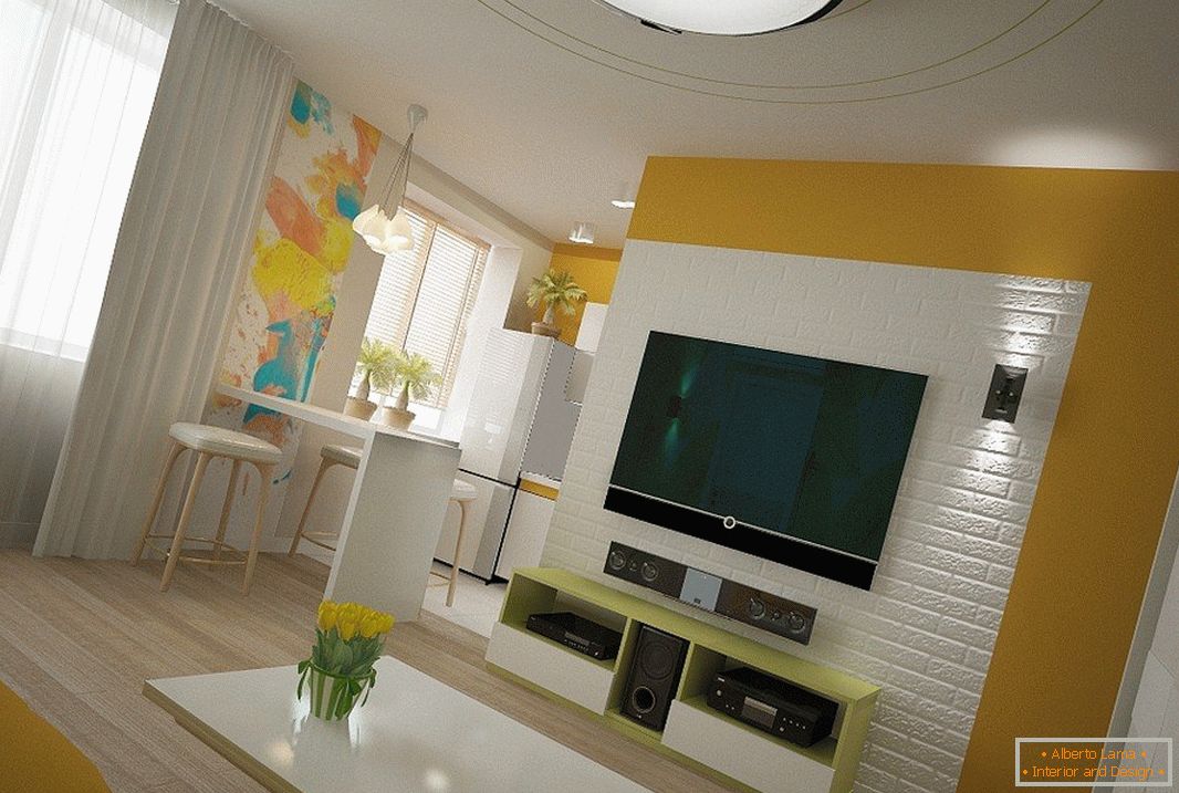The combination of yellow and white in the interior