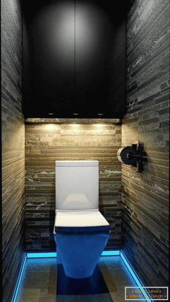 Original lighting in a small toilet with a hanging cupboard