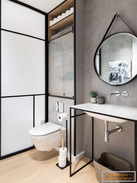Loft toilet interior - photo with a closet above the toilet