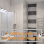 Striped wall in white bathroom