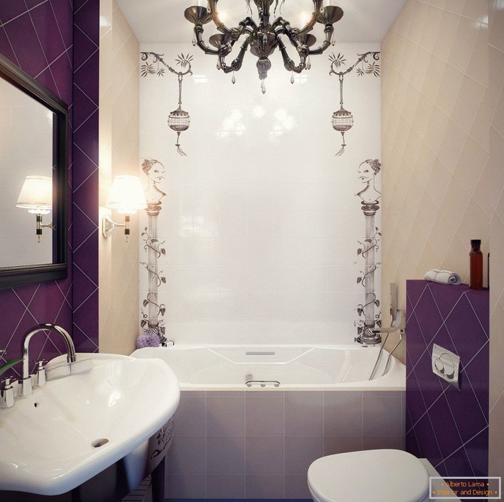Finishing a narrow bathroom with purple tiles