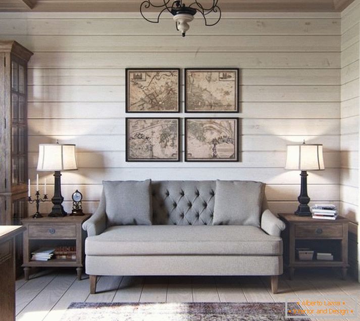 Living room in Provence style in gray tones