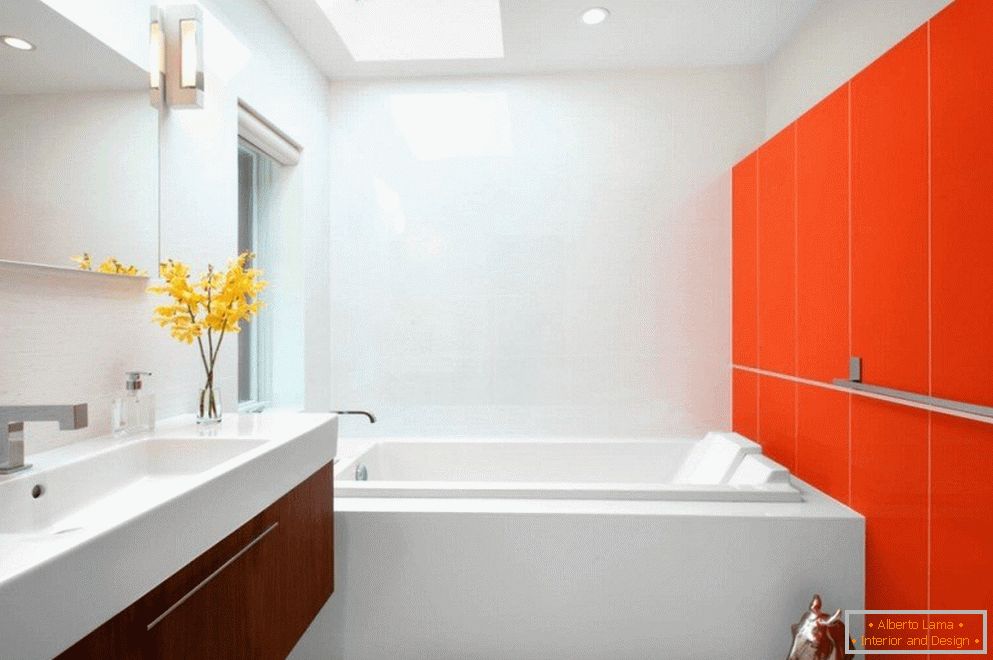 Orange-white bathroom interior