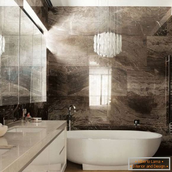 Bathroom design with marble tiles