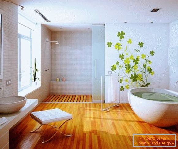 Bathroom design with wooden floors