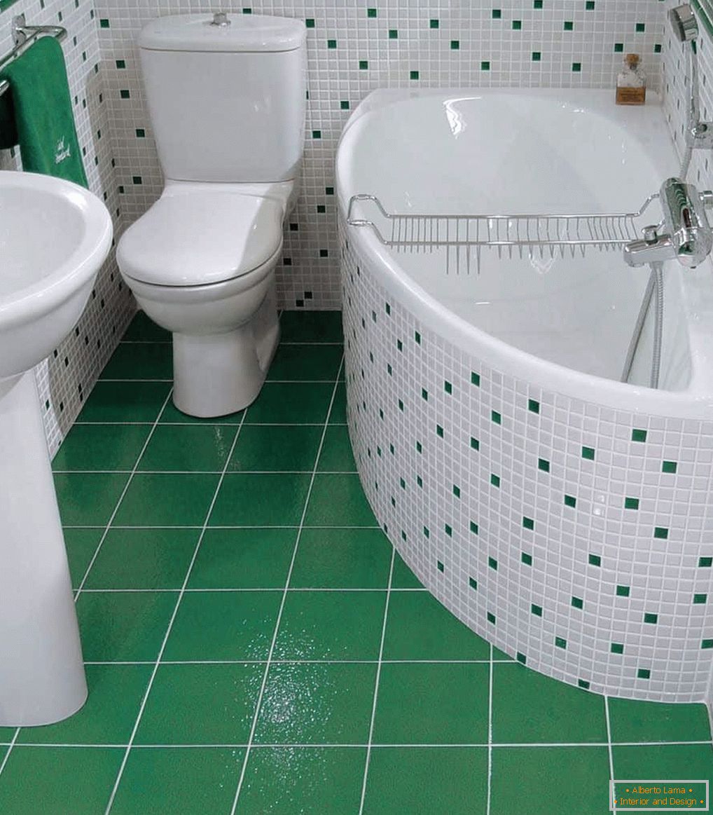 White and green corner bath