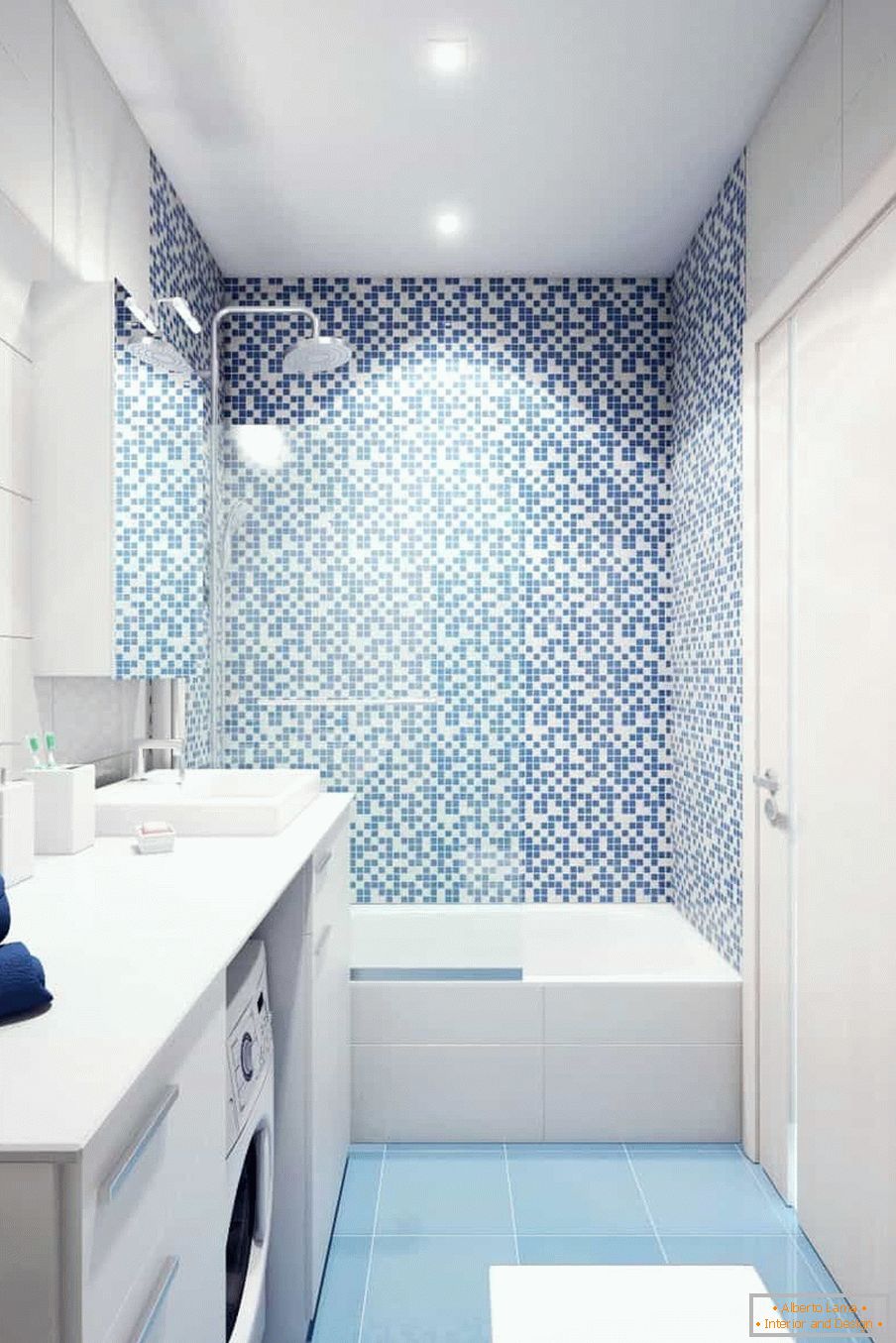 White-blue bathroom in the panel house