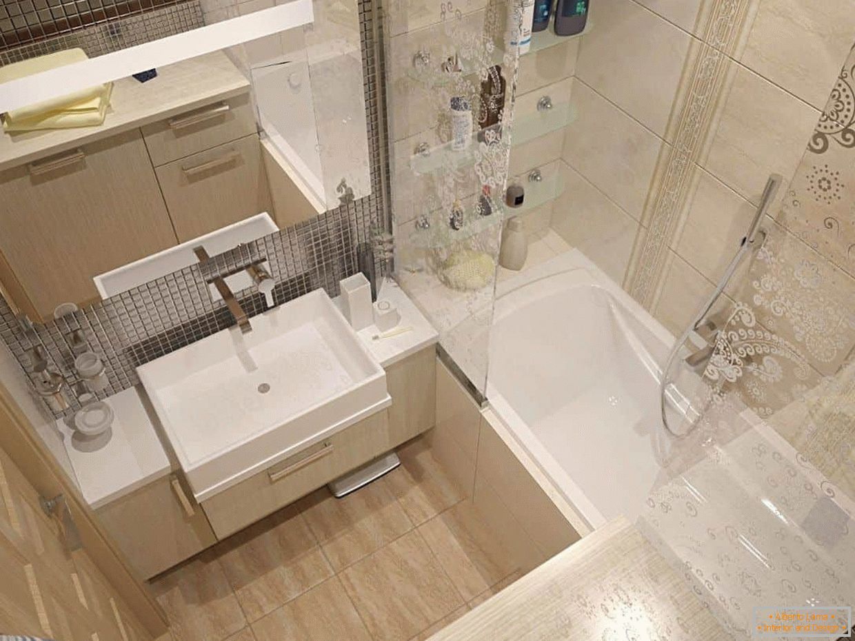 Bathroom design in a panel house in beige color