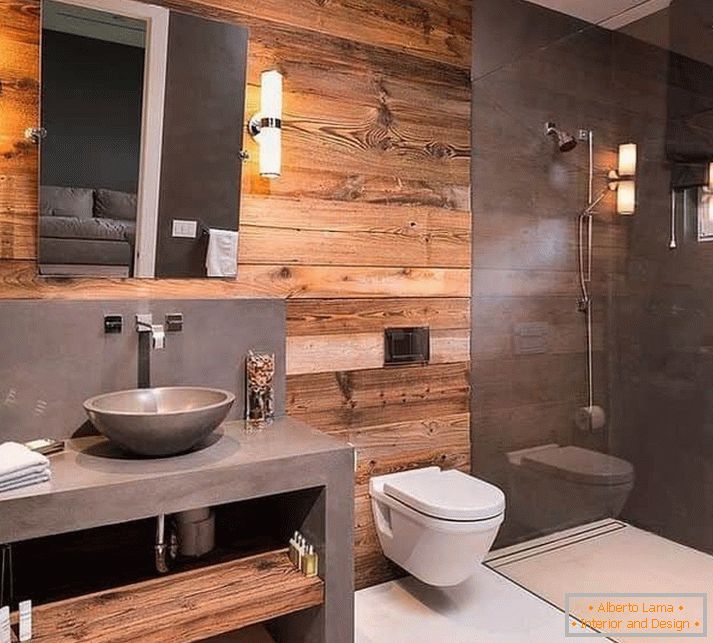 Wooden wall in the bathroom