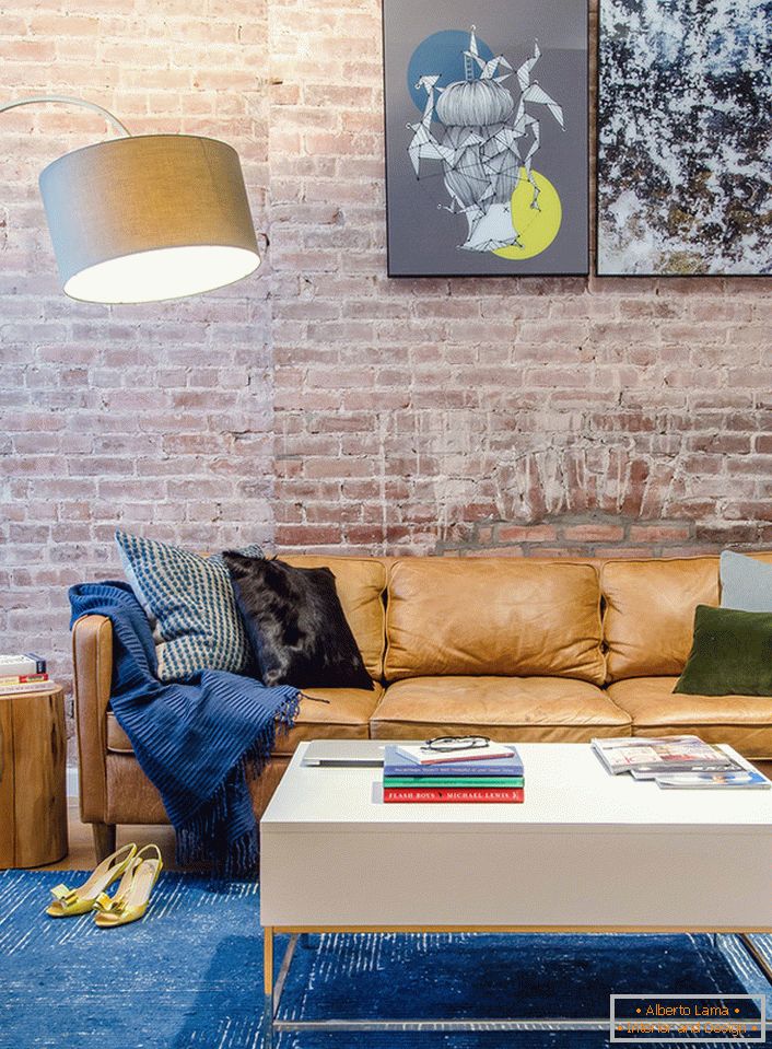 Brickwork in the interior of a small living room