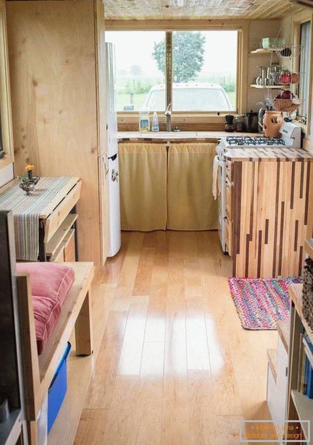 Interior of the house on wheels for the family: functional kitchen