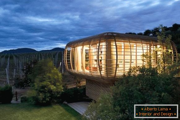 Unusual wooden houses in high-tech style