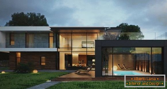 Private house in high-tech style with glass walls