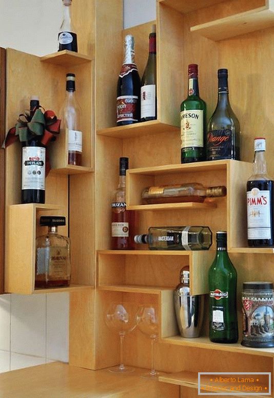 Corner bar on shelves