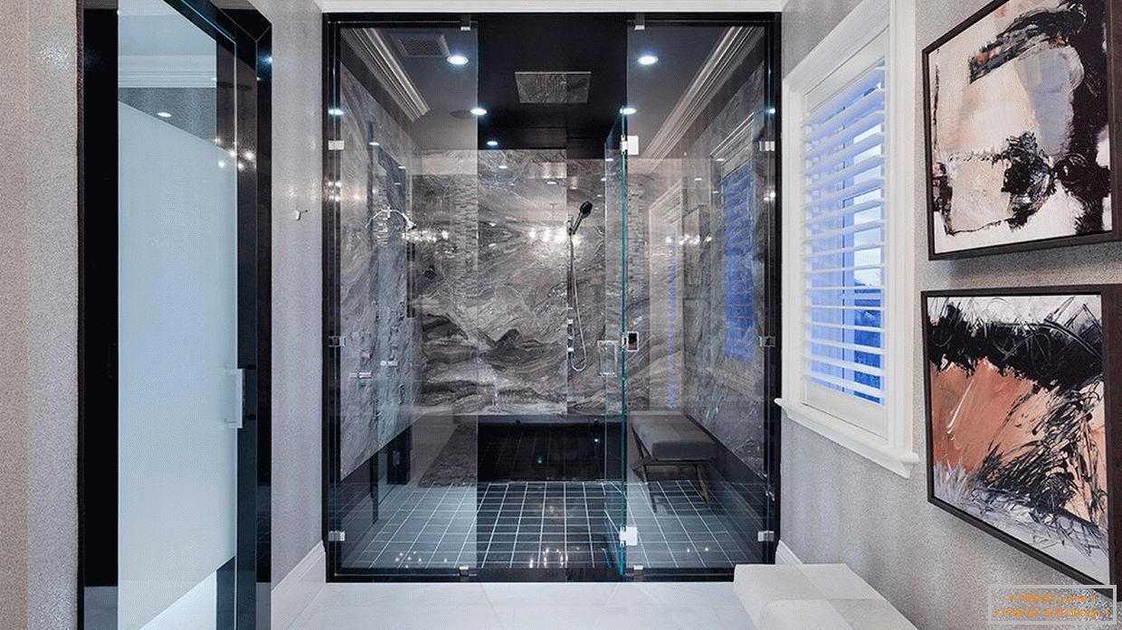 Black color in the design of the shower room