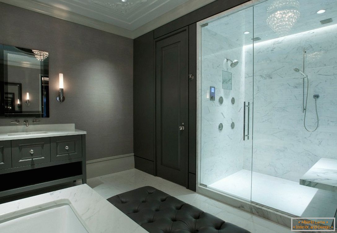 Large shower cubicle with light