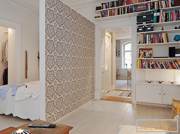 Book shelves above the doorway