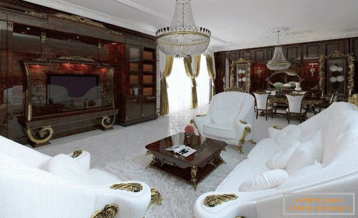 Chic interior of the living room in baroque style.
