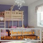 Children's room with a wooden double-decker bed