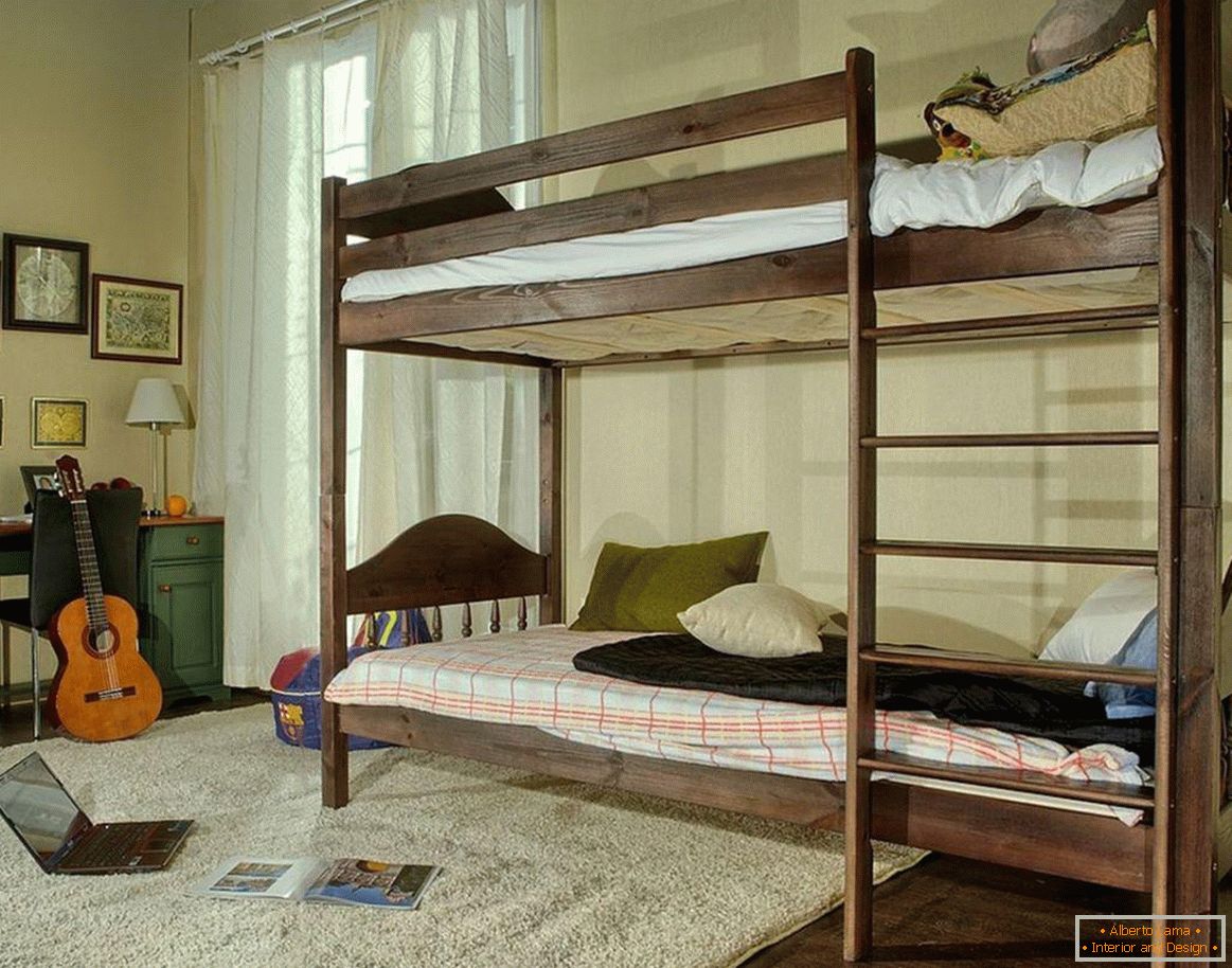 A room for a teenager with a wooden bunk bed