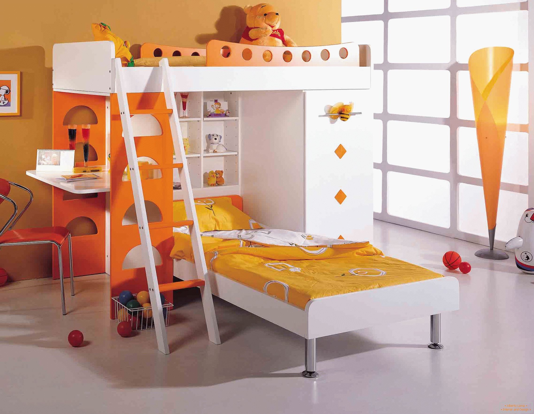 Orange-white bunk bed