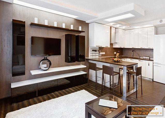 Studio apartment in white and brown color