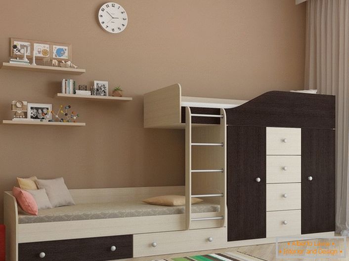 The creative furnishing of the children's bedroom wenge will fit into the interior of any style. 