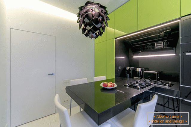 Modern kitchen design in white and green color from V. Kazachenkova in Russia