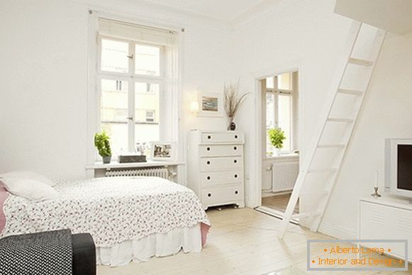 Interior of a comfortable bedroom apartment in Sweden
