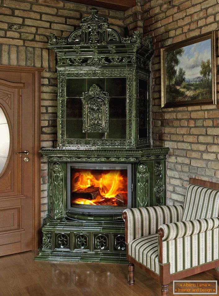 Corner massive fireplace