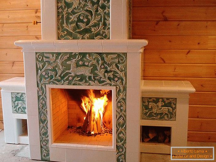 Tiled fireplace for interior