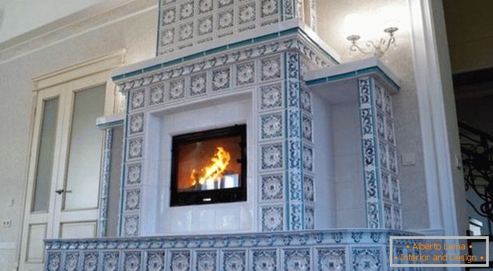 Huge tiled fireplace