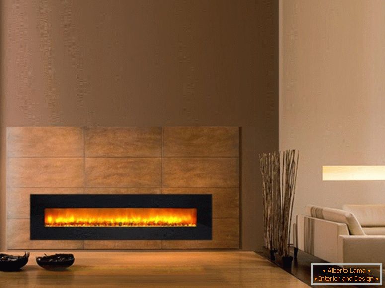Built-in electric fireplace in the interior