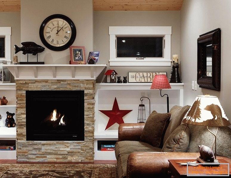 Interior in country style with electric fireplace