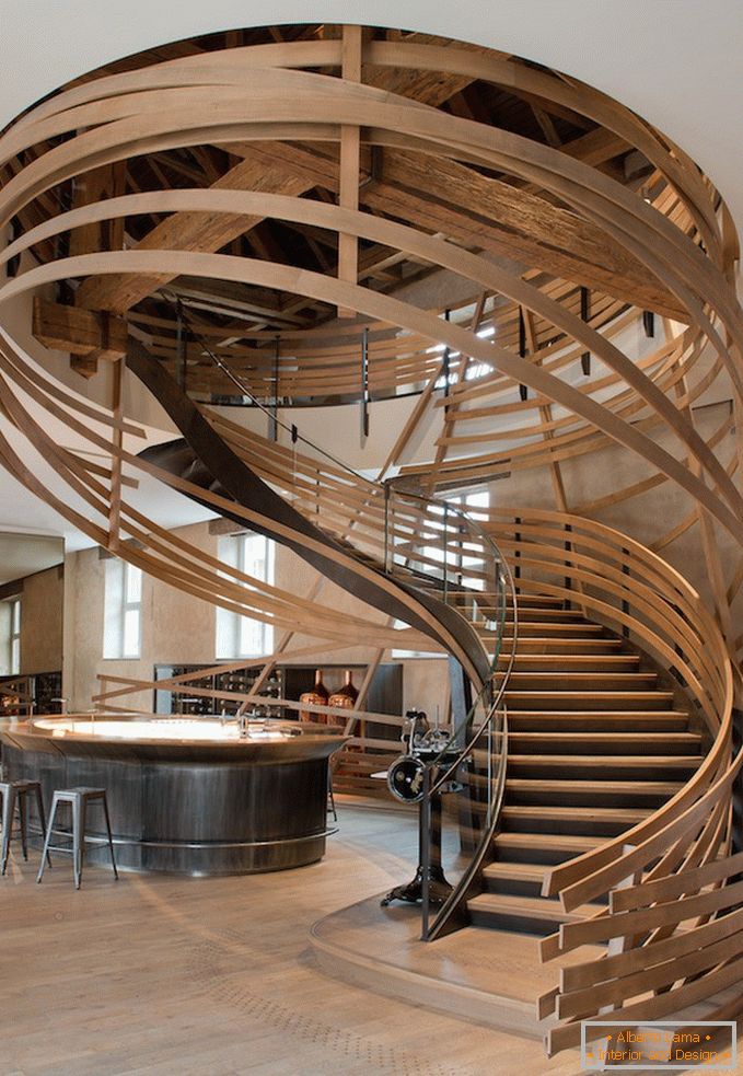 Very beautiful spiral staircase made of wood