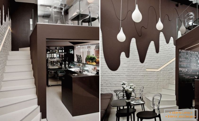 Interior cafe with chocolate walls with smudges