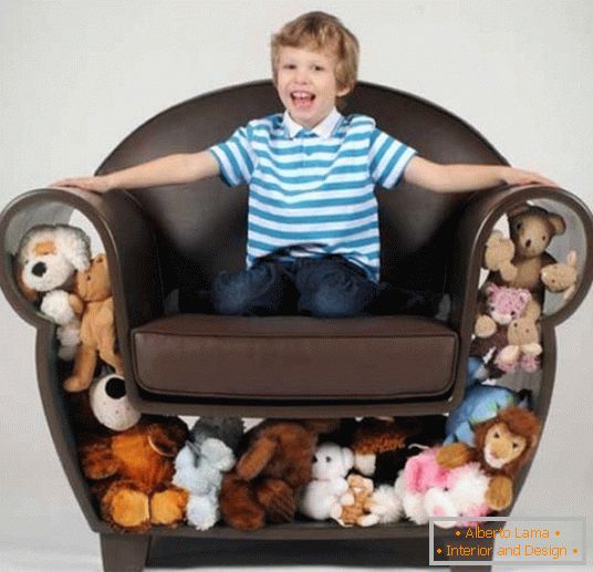 Armchair with a niche for toys