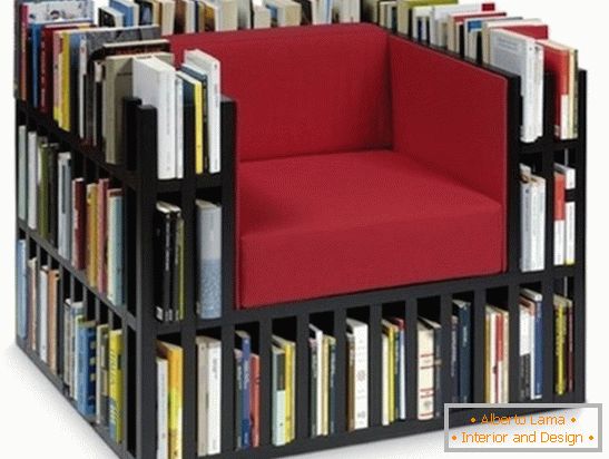 Armchair with cells for books