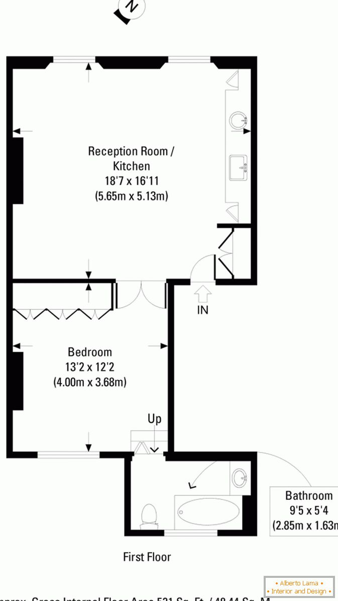 The layout of the studio apartment in a modern style
