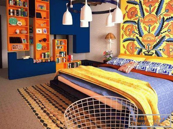 Bedroom interior in ethnic Slavic style