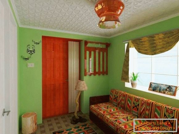 Furniture in ethnic style in the hallway design