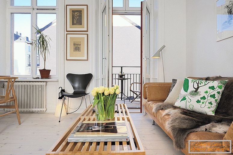Living room of luxury small apartments in Sweden