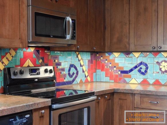 Kitchen apron with a pattern of ceramic tiles