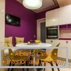 Violet-yellow kitchen with dining area