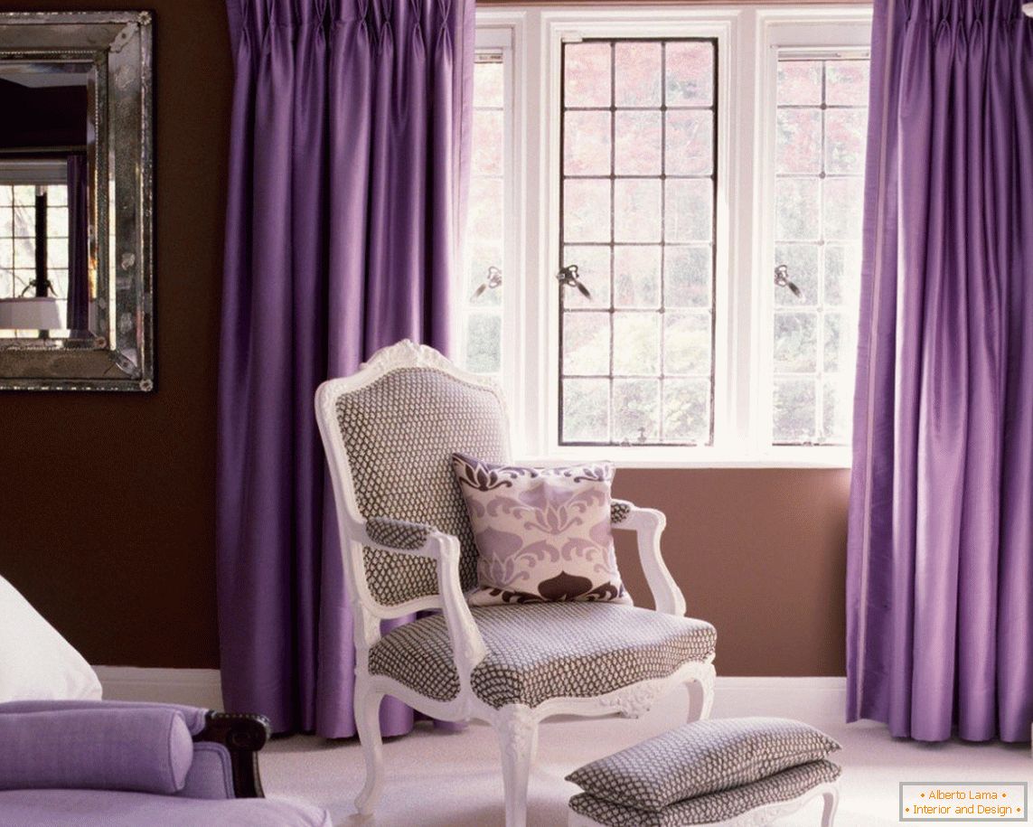 Violet curtains on the window