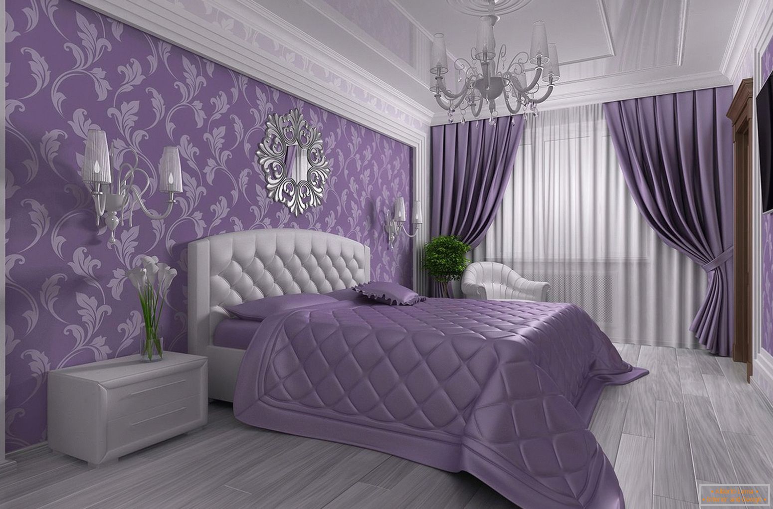 Mauve bedspread on the bed