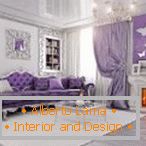 Living room with a purple sofa