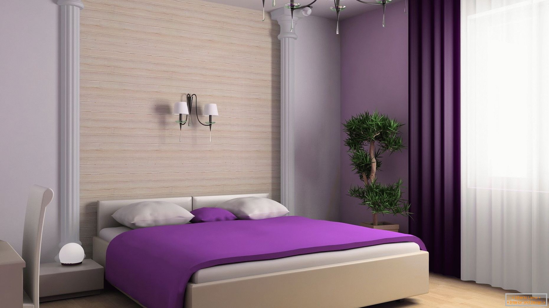 Violet blanket on the bed