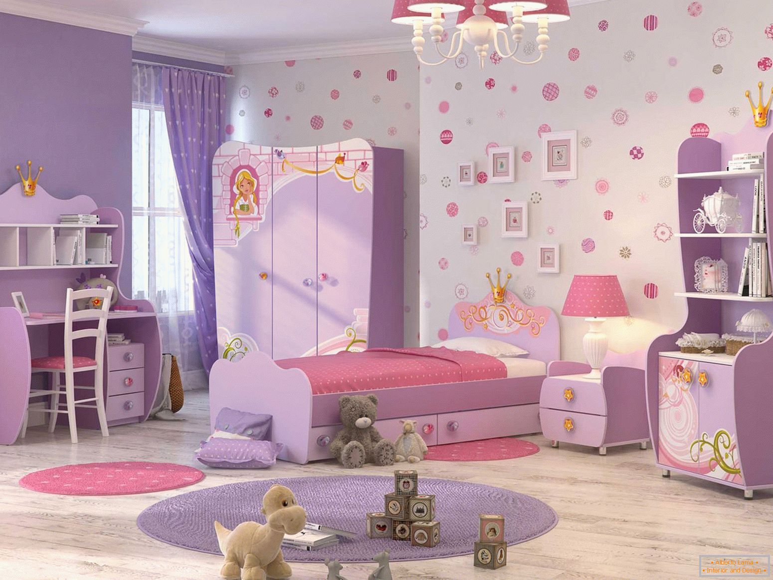 Purple and pink in the design of the nursery